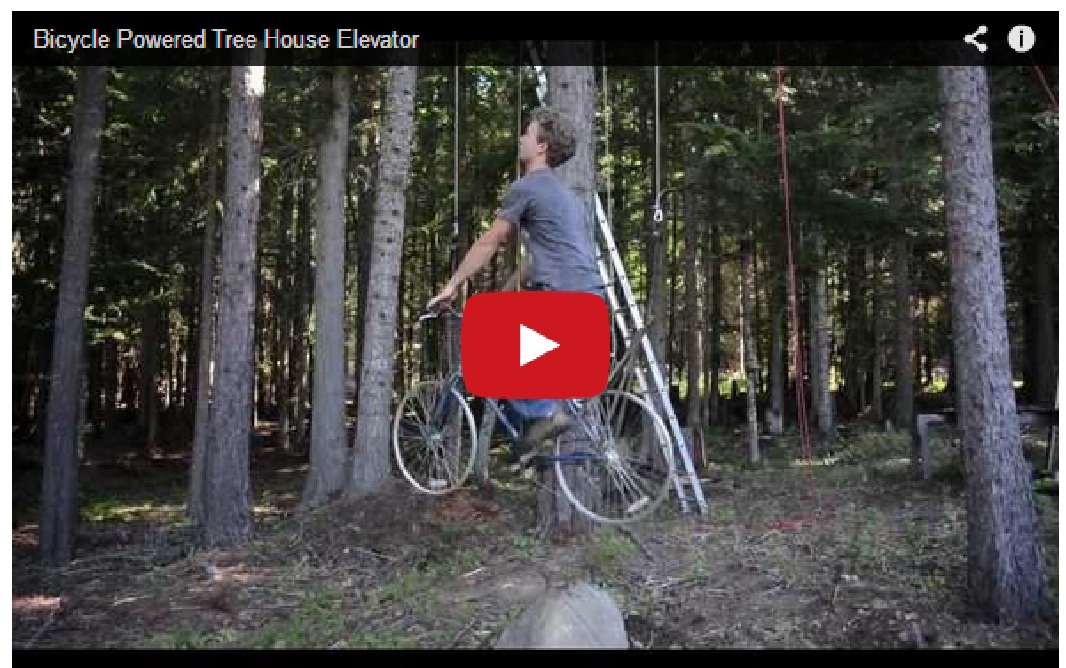 Brilliant !! Bicycle powered tree house elevator
